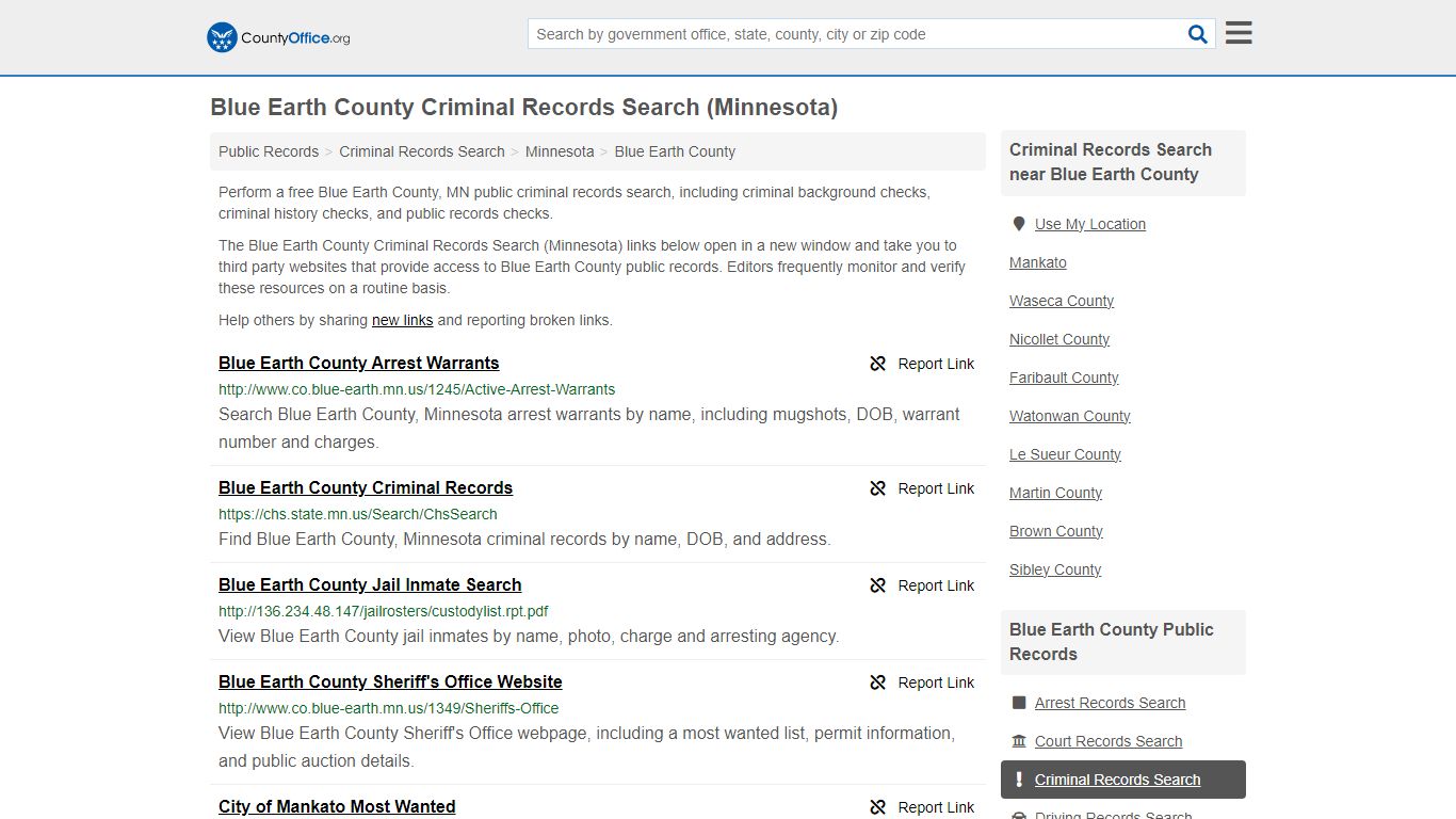 Blue Earth County Criminal Records Search (Minnesota) - County Office