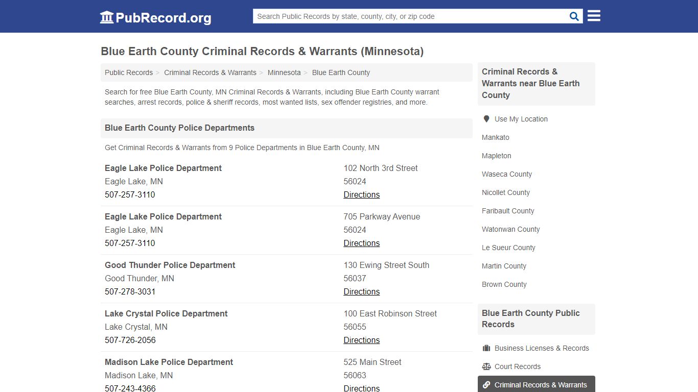 Blue Earth County Criminal Records & Warrants (Minnesota)